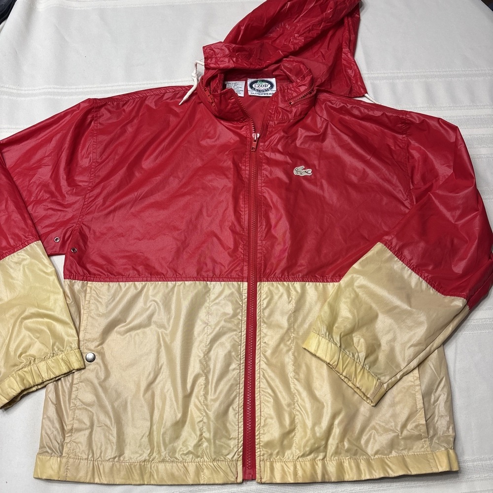 Vintage Izod Lacoste Jacket Womens Large Red Colorblock Hooded Windbreaker 80s